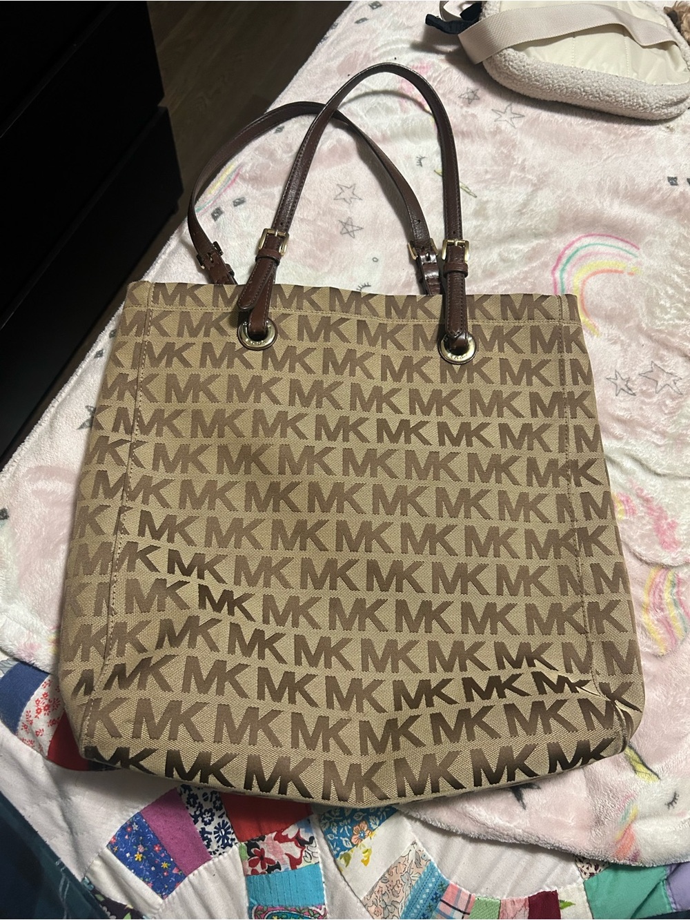 Michael Kors Tan and Brown MK Logo Tote